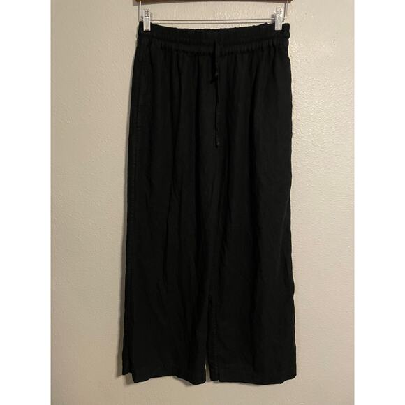 Nary Womens Lounge Pants Medium Black Linen Blend Wide Leg Sustainable Resort